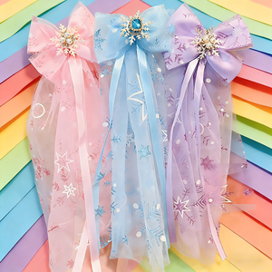 Barrette à <span class=keywords><strong>cheveux</strong></span> et bandeau en gaze pour enfants, motif <span class=keywords><strong>princesse</strong></span> féerique, orné de perles, strass et paillettes - Accessoires capillaires élégants faits à la main pour filles - Product Image 1