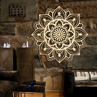 Art mural en métal découpé au laser en forme de lotus |   Décoration murale Mandala bouddhiste pour salon zen, papier peint à feuilles d'or, papier peint floral