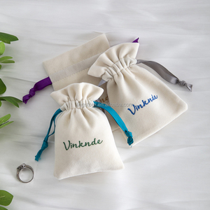 9*12cm New Luxury Beige High End Thick Velvet Pouch With Grosgrain <b>Ribbon</b> Jewelry Drawstring Gift Pouches Bag Bracelete Holder - Product Image 3