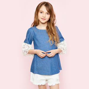 Productos Nuevos y Populares 2017, Blusa de Última Moda con Cuello Redondo y Mangas con Volantes de Encaje para Niña - Product Image 1