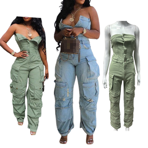 Pagliaccetto in Denim nero Plus Size da donna per nave pronta - Product Image 1