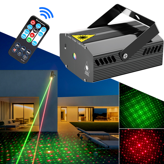Sound-Activated Aluminum Alloy Mini Laser Stage Light for Party Disco DJ Stage with Red & Green Colors