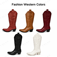 CHENO Bottes décontractées en caoutchouc, style cowboy, mi-mollet, à talon épais, bout pointu, tige en denim, à enfiler, confortables et élégantes, pour l'hiver et l'été