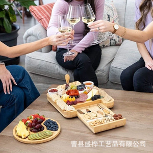 Retractable Cheese Board With <b>Knife</b> Set Wooden Serving Tray For Cheese Fruit Snacks And <b>Bread</b> Cutting - Product Image 4