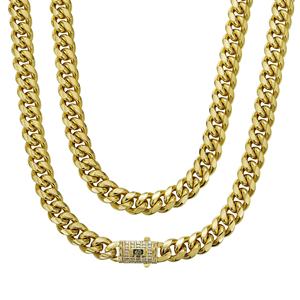 قلادة هيب هوب للرجال 14 قيراط مطلية بالذهب الأصفر من الفولاذ المقاوم للصدأ ميامي مكعب زركونيا مكعب سلسلة ربط مجوهرات بالجملة - Product Image 3