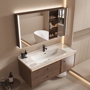 Meuble de salle de bain en bois massif avec lavabo intégré en céramique de style chinois, meuble-vasque, meuble-lavabo - Product Image 3