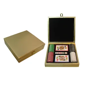 Custom PU leather box with poker chip plastic chips poker playing card dice game set