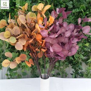 Commercio all'ingrosso a buon mercato 88cm seta artificiale ramo di eucalipto verde foglie di nozze marrone - Product Image 3