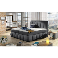 Muebles de cama personalizables, diseño moderno, apariencia a rayas, cama doble de tela tamaño Queen con espacio de almacenamiento