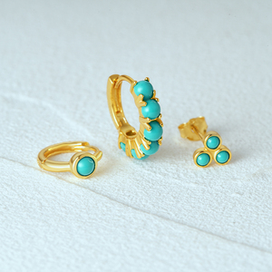 CANNER Juego de 3 Piezas de Aretes de Plata S925 con Turquesa, Aretes de Aro y Perno para Mujer, Joyería Chapada en Oro de 18K - Product Image 2