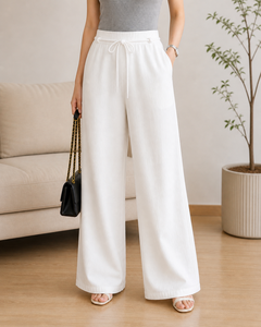 Pantalones elegantes de cintura alta y pierna ancha con cordón para un estilo minimalista - Product Image 4