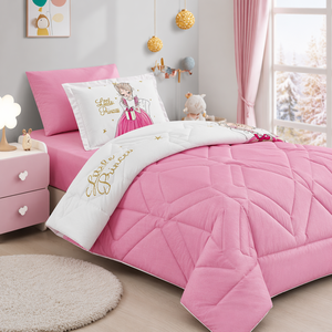 Fairy Tale <strong>Princess</strong> Quilted Polyester <strong>Bedding</strong> for Girls Reversible Pink Comforter Crown Star Gift Box Print Kids Room Decor - Product Image 2