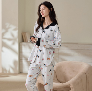 Women's Loungewear <strong>Set</strong> Cartoon Print Pajama <strong>Set</strong> 2 Piece Long Sleeve Button Down Dog <strong>Teddy</strong> Bear Bow Sleepwear <strong>Lounge</strong> <strong>Set</strong> Factory - Product Image 2