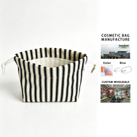 Pochette à maquillage à cordon de serrage rayée de haute qualité avec logo imprimé personnalisé, toile de coton premium, lavable, réutilisable, pour femmes