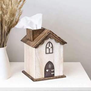 Caja de pañuelos de madera con forma de casa, decoración para sala de estar, caja de pañuelos de escritorio, caja de pañuelos desechable retro para mesa de comedor - Product Image 1
