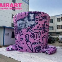 Tente gonflable personnalisée en forme de chapeau haut-de-forme rose, cabine de photomaton gonflable imprimée graffiti pour décoration de fête