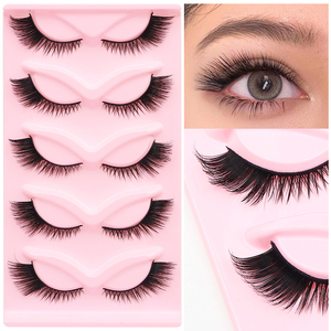 5 paires de faux cils œil de chat en vison synthétique, 10-20 mm, ailés, bande complète, 3D, sans cruauté animale - Product Image 1