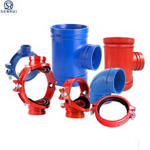 Raccord de tuyauterie en fonte ductile, coude en T rainuré peint pour la lutte contre l'incendie, réducteur concentrique, couplage croisé - Product Image 1