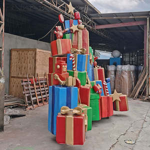 Décoration de Noël géante en fibre de verre de 4 m, boîte cadeau en fibre de verre, centre commercial, parc, place, festival, décoration extérieure peinte - Product Image 4