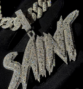 Mặt dây chuyền chữ cái viết tắt bằng kim cương Moissanite đặt làm riêng, kiểu baguette, dành cho dây chuyền Cuban, trang sức mạ đá lấp lánh, phong cách Hip Hop - Product Image 2