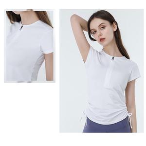 Women Slim Fit Half <b>Zipper</b> Athletic T-Shirt Adjustable Side Drawstring Yoga <b>Top</b> Breathable Running Sports Pilates Shirts OEM ODM - Product Image 2