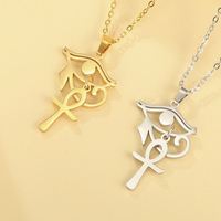 Collier en acier inoxydable Myshape, style Égypte ancienne, plaqué or, avec l'œil d'Horus et la croix Ankh, clé de vie, bijou de protection