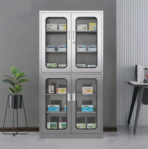 Classeur en métal à 4 portes en verre Classeur en acier inoxydable 304/201 Médecine modulaire <span class=keywords><strong>Pharmacie</strong></span> Mobilier médical <span class=keywords><strong>Armoire</strong></span> d'hôpital en métal - Product Image 2