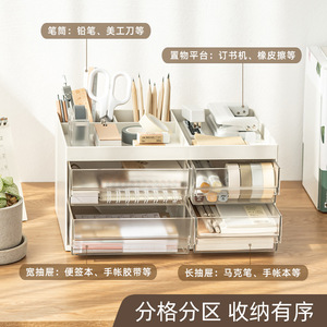 Stationery Holder With Transparent Drawers White Plastic Desktop Organizer For Office And Home Use - Product Image 3
