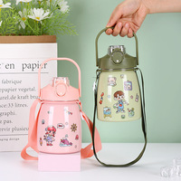 Bouteille d'eau portable en acier inoxydable pour enfants, mignonne et robuste, avec couvercle à rabat verrouillable, paille et poignée de transport