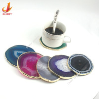 Barre de pierres précieuses en tranches, tasse de cristal, thé cristal rond ovale tranche d'agate sous-verre fabricants artisanat Promotion sous-verre en cristal