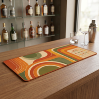Tapis de souris géométrique rétro 80 x 30 cm RPET, base antidérapante, absorbant, résistant aux éclaboussures, pour la maison et le bar