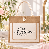 Sac fourre-tout personnalisé en toile de jute, sac cadeau personnalisé, fermeture à bouton, sac de shopping réutilisable, sac fourre-tout avec poche avant