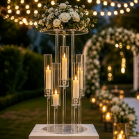 Candélabre de mariage en acrylique transparent, grand porte-bougie avec plateau à fleurs, décoration de table pour réception de mariage, dîner