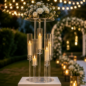 Candelabro de Acrílico Transparente para Boda, Centro de Mesa, Portavelas Alto con Bandeja para Flores, Decoración de Mesa para Recepción de Boda, Cena - Product Image 2