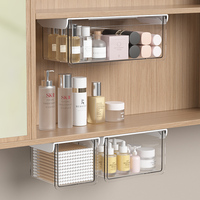 Organisateur de tiroir transparent coulissant pour sous le bureau et sous le meuble miroir, boîte de rangement pour cosmétiques et cotons-tiges dans la salle de bain