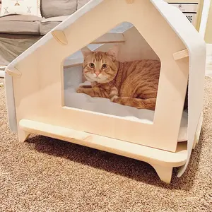 俊吉手工舒适木制宠物屋室内室外印花图案可持续材料猫狗小动物