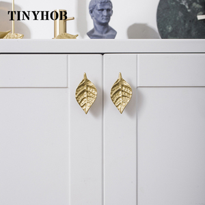 Golden Cabinet Knobs Leaf Shaped <strong>Chest</strong> Pulls Knob Unique <strong>Drawer</strong> <strong>Handle</strong> Solid Brass Decor Knobs Modern for Furniture C-3152 - Product Image 2