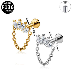 <b>Titanium</b> Ear Studs <b>Chain</b> Geometric Heart Shape Prong Setting Earring Gift ASTM F136 - Product Image 5