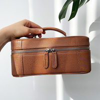 Trousse de Maquillage Vintage Élégante en Cuir avec Grande Fermeture Éclair et Motif Lettres – Sac de Toilette Pratique et Portable