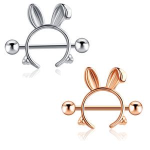 Anillo de Pezón de Acero Inoxidable para Mujer, Diseño de Conejo de Dibujos Animados, Regalo de Compromiso/Boda, Chapado en Oro Rosa/Plata - Product Image 1