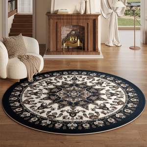 พรมปูพื้นลายดอกไม้ทรงกลม สีน้ำเงิน สีน้ำตาล โพลีเอสเตอร์ กันคราบสกปรก ห้องนั่งเล่น ห้องนอน พรมปูพื้น - Product Image 4
