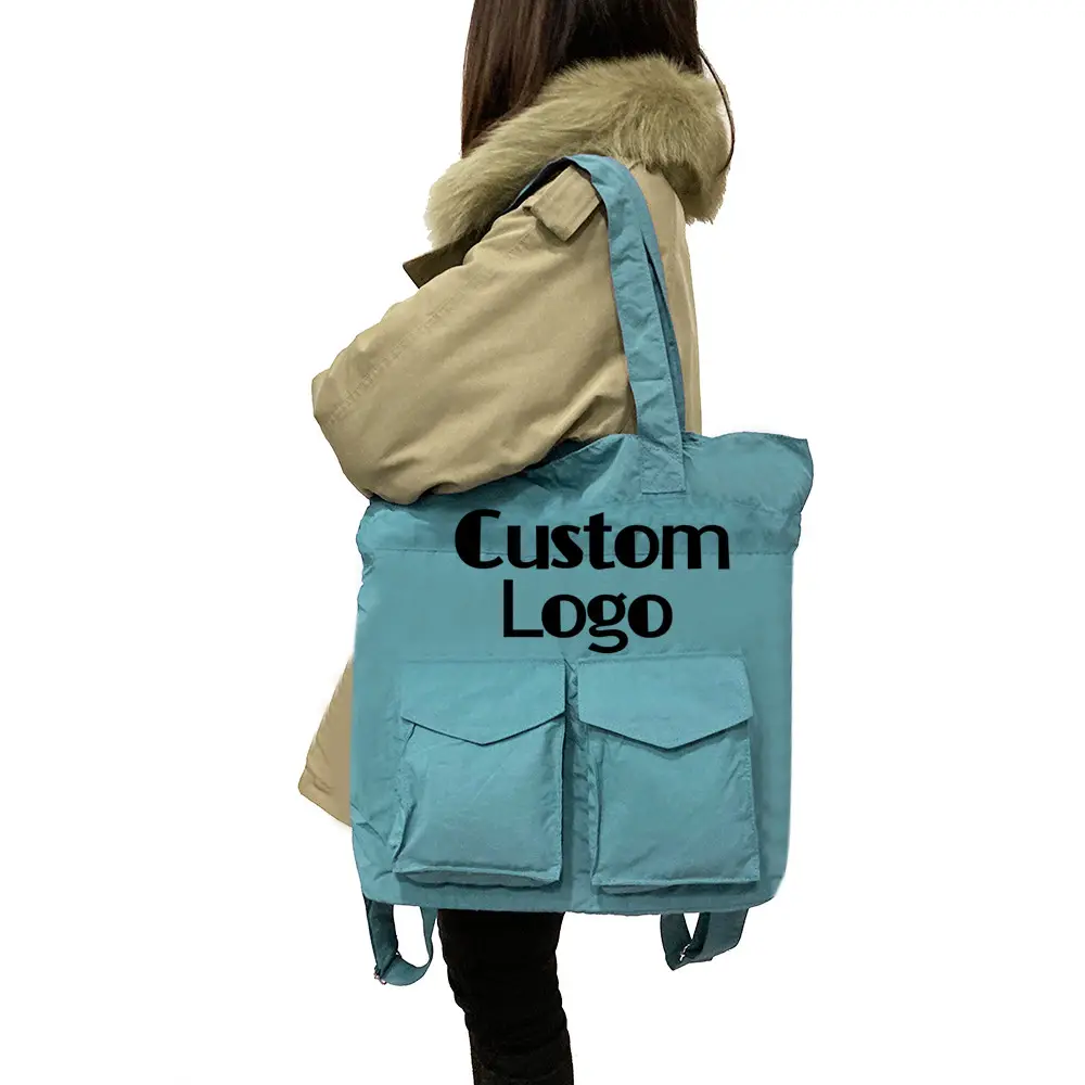 低MOQのカスタマイズされたカラーサイズのロゴ形状を出荷する準備ができてフロントポケット付きのパーソナライズされたワンショルダートートバッグ