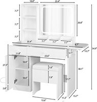 Table de toilette avec lumière led miroir de maquillage luxe coiffeuse commode pour chambre avec trois tiroirs et deux grands rangements