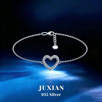 Bracelet en argent sterling 925 en forme de cœur, serti de zircon taillé brillant, incrustation à griffes, plaqué rhodium, minimaliste, pour femme, 2,1 g