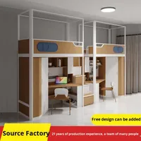 Lit superposé en métal avec armoire, service de conception 3D personnalisé gratuit, idéal pour appartement d'étudiant ou dortoir, avec lit supérieur en fer et bureau inférieur
