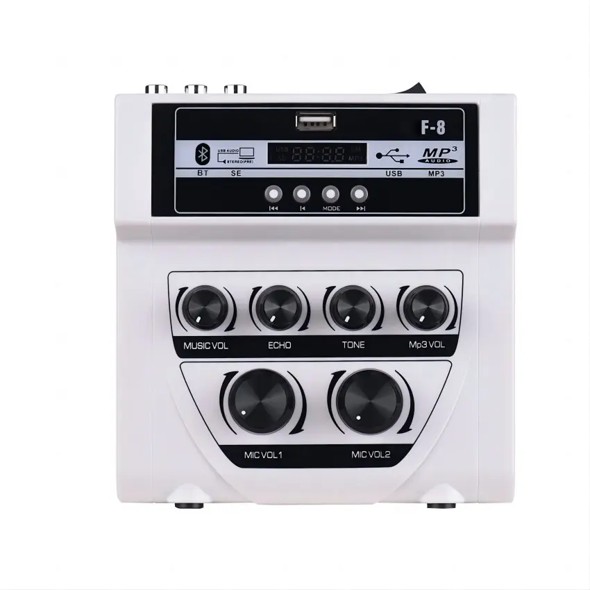 Mixer Audio Mini portabel, Mixer Karaoke Stereo gema Dual mikrofon Amplifier Input dengan efek BT/USB/MP3/perekaman