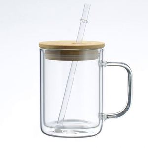 RTS USA 25 pièces/carton 17oz Verres à bière en verre transparent pour sublimation, avec poignée et couvercle en bambou, sans BPA, anti-fuite, réutilisables, style américain - Product Image 3