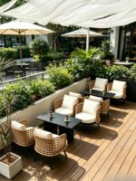 Mobilier d'extérieur en bambou de la région nordique pour maisons d'hôtes, cafés, tables et chaises décontractées, bars, terrasses, cours, salons, patios et espaces en plein air
