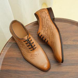 Chaussures Oxford en cuir véritable pour hommes, style britannique haut de gamme, formelles, à lacets, bout pointu, fabriquées à la main, avec semelles antidérapantes - Product Image 1