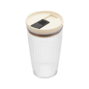 Bicchieri di vetro High-End di lusso leggero grande capacità coperchio ispessito in acciaio inox paglia strisce verticali <span class=keywords><strong>Design</strong></span> caffè Premium - Product Image 1